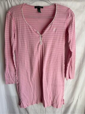 Lauren Ralph Lauren Pink & White Striped Cotton Nightgown S